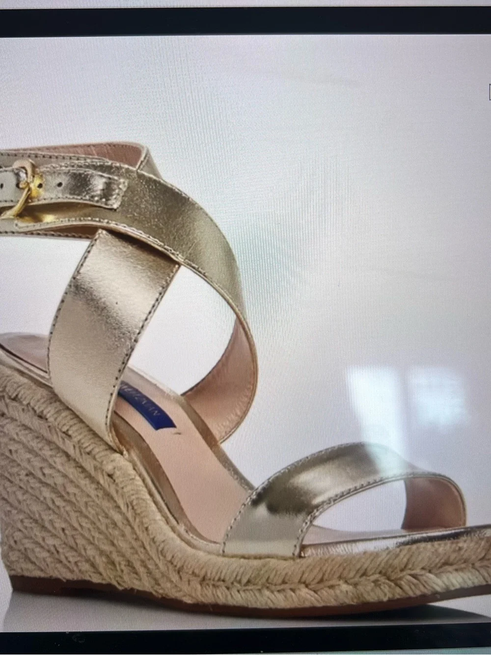 Stuart Weitzman Metallic Gold Espadrille Wedge Sandals - Picture 8 of 9